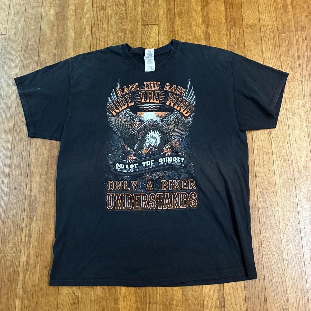 vintage y2k Gildan Biker Motorcycle Ride The Wind Graphic T Shirt Mens XL Tee
